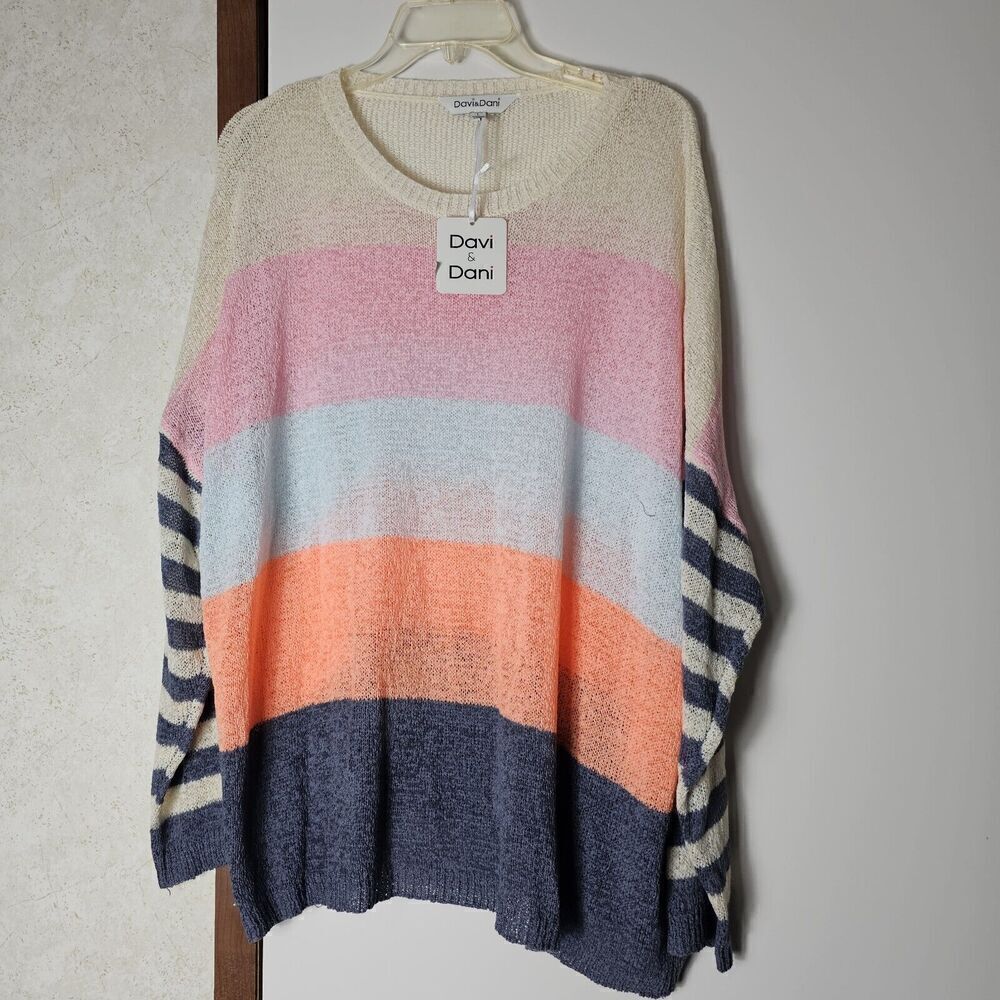 Nwt Davi & Dani Striped Colorblock Lightweight Knit Sweater Women's Size Large